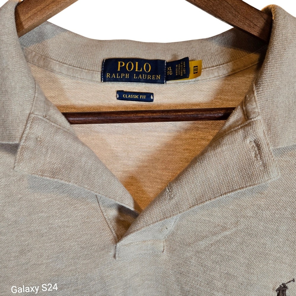 Polo Ralph Lauren Men Classic Fit XL Beige Short Sleeve Polo Shirt‎ with Logo